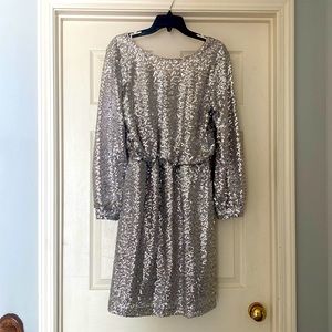 Silver Sequin Dress Long Sleeve Size 14